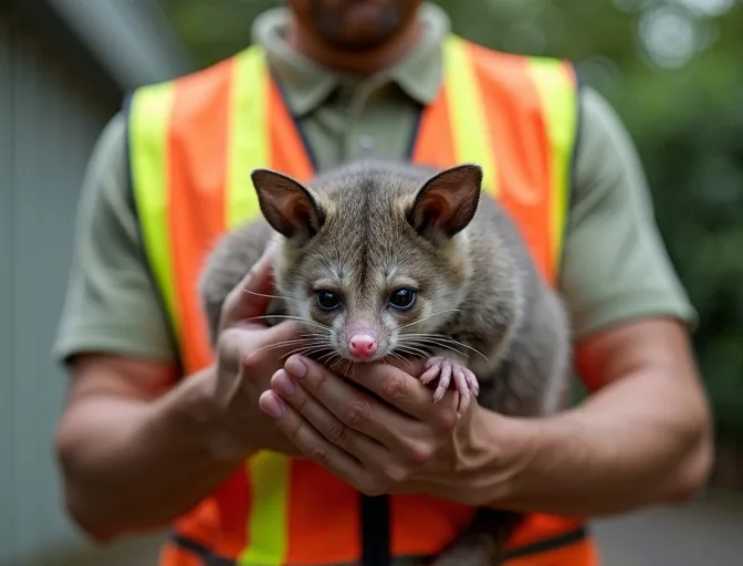 Animal handler safely recovering a deceased possum in Collingwood