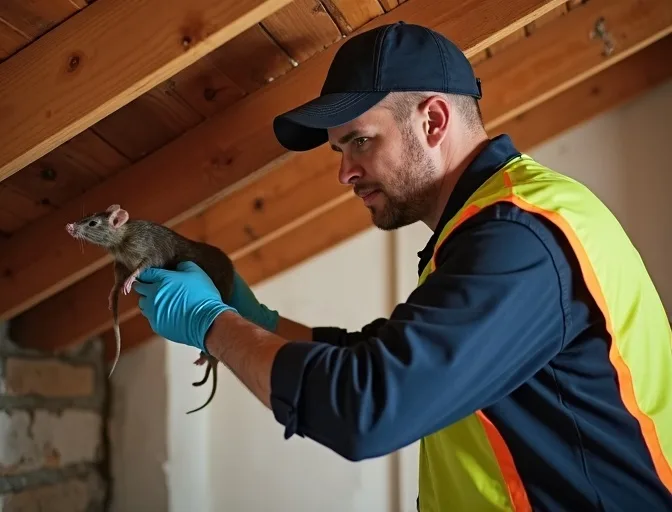 Technician inspecting a roof cavity for a dead rat in Collingwood
